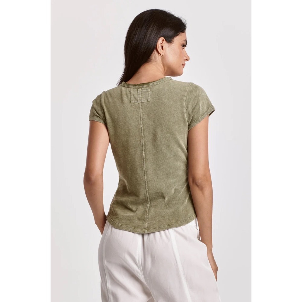 Dear John Anaya Notch Neck Slub Short Sleeve T-Shirt in Olive Green | Size Small - Picture 2 of 10